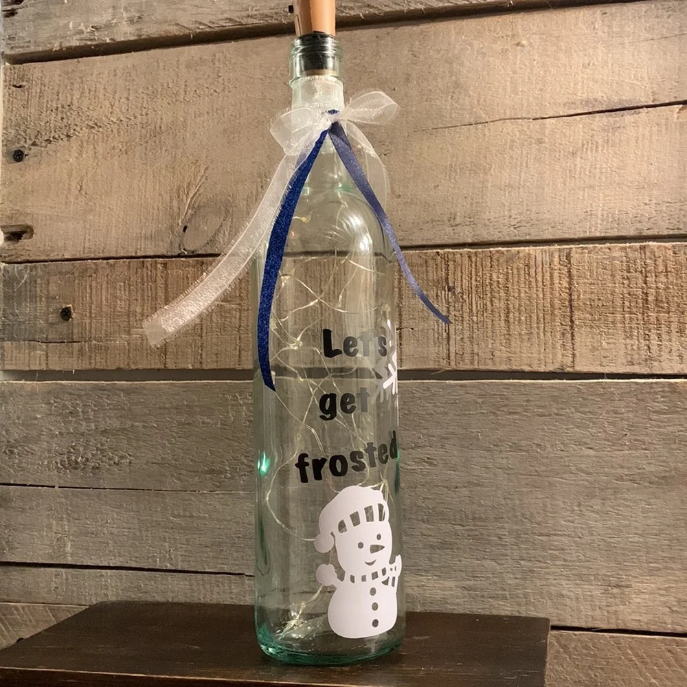 ‘Let’s Get Frosted’ Wine bottle lantern